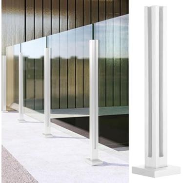 Imagem de Postes De Corrimão De Vidro Quadrado Com Balaustrada De Metal, Colunas De Grampo De Corrimão De Vidro Branco Com Fendas De Torneira E Base Robusta, Pilares, White - Corner Post, H-95cm/37.4