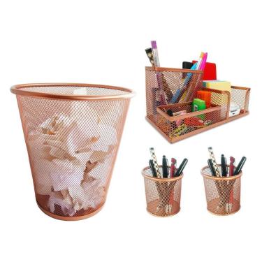 Imagem de Kit Organizador, Porta Caneta E Lixeira Rose Gold Escritório