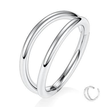 Imagem de PEAKLINK G23 Anel de titânio com nariz duplo para septo 20G/18G/16G Helix Daith Rook Tragus cartilagem concha argola brinco articulado segmento piercing joia para mulheres homens 6 mm a 12 mm, Sem