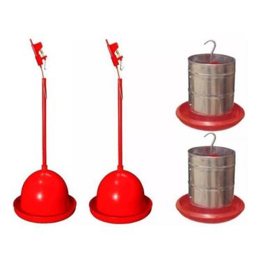 Imagem de 2 Bebedouros Pendulares + 2 Comedouros Galvanizado 3Kg Aves