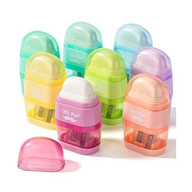 Imagem de Mr. Pen - Apontador de lápis, borracha, pacote com 4, colorido, 2 furos para afiar, apontador de lápis pequeno portátil manual, cores pastel