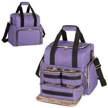Imagem de Bolsa de maquiagem LUXJA Large Travel com 3 estojos removíveis roxos