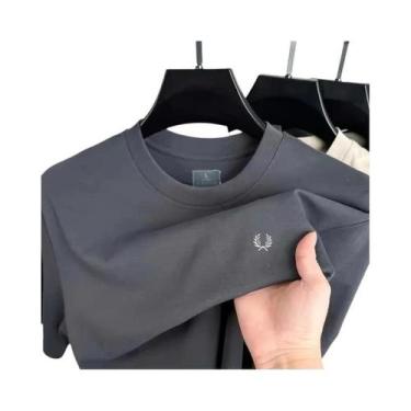 Imagem de Camiseta Masculina De Luxo Em Algodão Sem Costura Com Gola Redonda E M