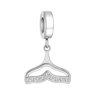 Imagem de BlingNuts Pingente de cauda de baleia da sorte cintilante para amantes do oceano para surfistas de praia compatível com pulseiras Pandora para mulheres joias