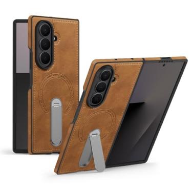 Imagem de Capa de couro com suporte rotae 360 para Samsung Galaxy Z Fold 7 6 5 4 3 5G Capa magnética resistente, capas militares à prova de choque (dobradas 5, marrom)