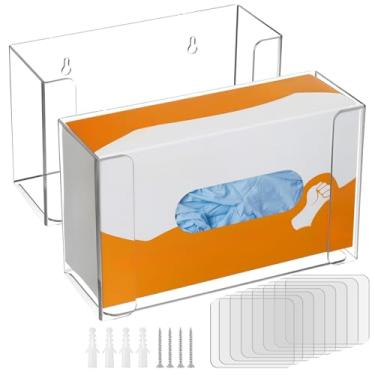 Imagem de 2 pacotes de porta-luvas de acrílico para montagem na parede, porta-luvas transparentes, dispensador de luvas, suporte de caixa de lenços de parede, suporte reutilizável de cozinha para luvas, caixas