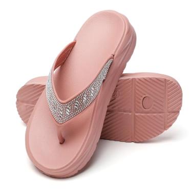 Imagem de FLIOZY Chinelos femininos com strass: sandálias de praia - chinelos plataforma de verão - Sapatos de caminhada para uso interno e externo, rosa, 38