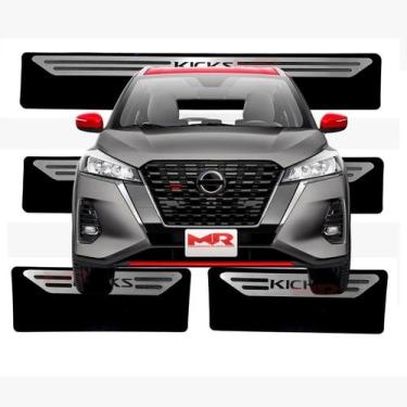Imagem de Soleira Proteção Porta Aço Inox + Adesivo Preto Nissan Kicks - MR