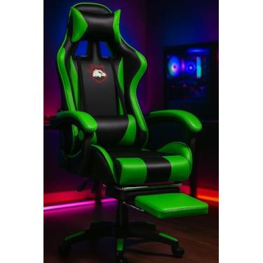 Imagem de Cadeira Gamer Ergonômica com Apoio para os Pés, Reclinável, Moldada, com Almofadas para Pesçoco e Lombar (Preto Verde)
