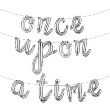 Imagem de Once Upon A Time Decorações de aniversário bandeira de balão coroa balões princesa 1º aniversário decorações para menina conto de fadas princesa festa de 1º ano (L ONCE UPON A TIME prata)