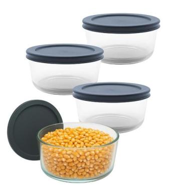 Imagem de Kit 3 Pote de Vidro Redondo Bowl C/ Tampa Hermética Marmita Vedação Fi