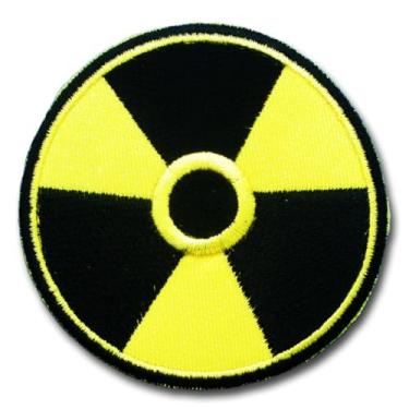 Imagem de Patch de símbolo de perigo de radiação nuclear – Sinal de crachá bordado amarelo e preto para jaqueta, colete, mochila ou fantasia