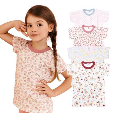 Imagem de Camiseta Infantil Menina Bebe Manga Curta Basica 100% Algodao 1/2/3 Estampas diversas  Baby Deluxe
