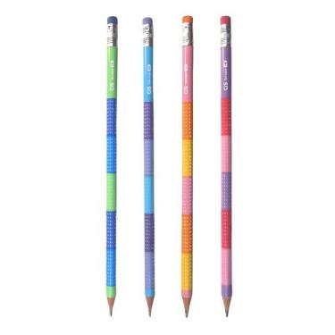 Imagem de Kit 04 Lápis Preto Tabuada HB Redondo Colorido Decorado com Borracha C