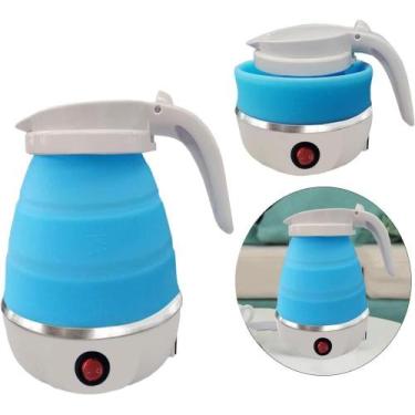 Imagem de Super Chaleira Elétrica Dobrável Silicone 600ml Portátil 220V Cor Azul