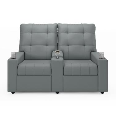 Imagem de Poltrona Reclinável Para Cinema Parma 2 Lugares Baú USB PU Cinza FH1 - D'Rossi