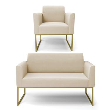 Imagem de Sofá Namoradeira com Poltrona Base Industrial Dourado Marisa Suede D03 - D?Rossi