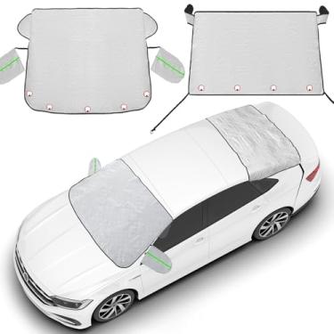 Imagem de Datanly Conjunto de 2 peças de capa de para-brisa de carro capa de para-brisa frontal traseira de inverno para qualquer clima com bordas magnéticas e capa de espelho lateral, capas automotivas de