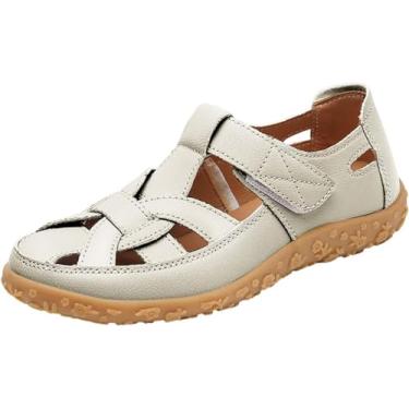 Imagem de Sandália feminina de couro, respirável, vazada, fechada, gladiador, praia, tira ajustável no tornozelo, Ouro, 39 BR