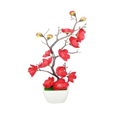 Imagem de Kuntesetty Vaso de Flores Artificiais para Bonsai, Simulação de Planta, Decoração Falsa, Vaso de Mesa, Ornamento, Seda PP, Textura Realista, Adequado para Escrit, Vermelho, Tamanho real