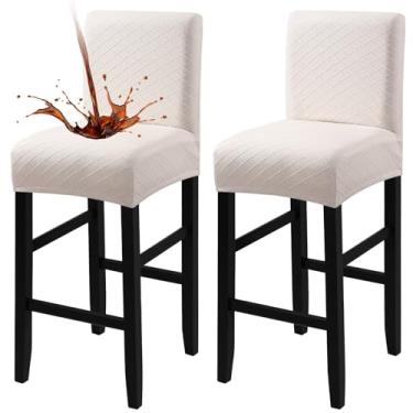 Imagem de Fuloon Capas de banco de bar à prova d'água, 2 peças, capa elástica para cadeira alta de pub com encosto para cadeira de balcão, removível, lavável (bege claro, 2 peças)