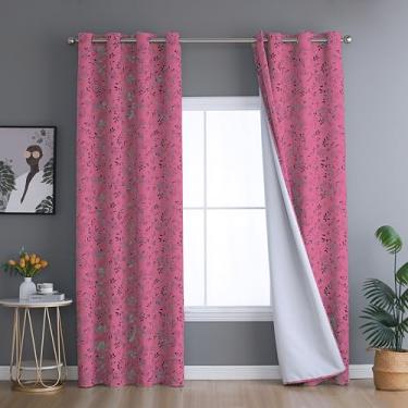 Imagem de OAHERAS Cortinas blackout estampadas 2 painéis de 2 painéis rosa floral para quarto de meninas, doce e quente, cortinas decorativas com taxa de blackout de 75%, cortina de janela de banheiro e quarto