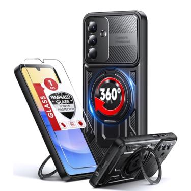 Imagem de LeYi Capa para celular Galaxy A15-5G: com protetor de tela de vidro, [Fit Magsafe] Lente All-Inclusive 16FT Capa de celular resistente com proteção contra quedas com suporte de anel invisível de 360°