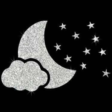 Imagem de Adesivo autoadesivo de PVC brilhante com nuvens cintilantes estrelas lua para carros, laptops, motocicletas, parede, janela, bagagem, capa de arranhão, porta, multisuperfície (branco)