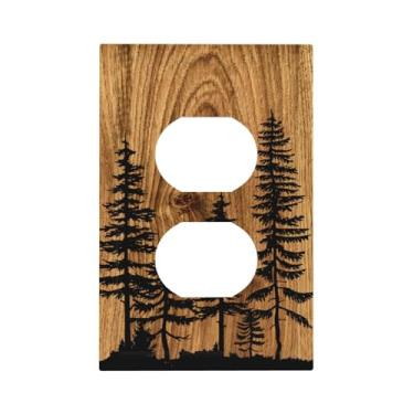 Imagem de biondbong Farmhouse Capa de tomada duplex com estampa de madeira de pinheiro marrom rústico receptáculo decorativo placa de parede placa de interruptor de luz elétrica acessórios de decoração 12,7 x