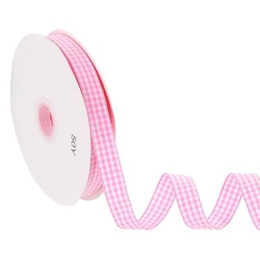 Imagem de PATIKIL Fita guingão de 1,5 m x 1,5 cm, fita xadrez de nylon quadriculada para presente para dia de Ação de Graças, guirlanda de laço, artesanato, aniversário, casamento, rosa