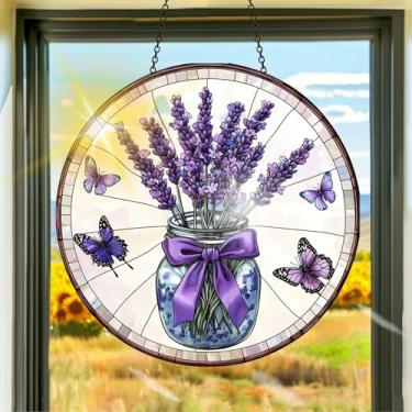 Imagem de Protetor solar de acrílico colorido, apanhadores de sol, decoração de janela suspensa de lavanda roxa, arte de parede de arco-íris, para quarto, varanda, interior e exterior, jardim, enfeites de Natal