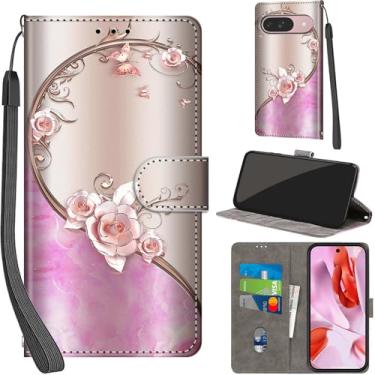 Imagem de Capa carteira para Google Pixel 9 / Pixel 9 Pro, com [3 compartimentos para cartão], fecho magnético com suporte, capa protetora de couro PU à prova de choque 16 cm, rosa rosa