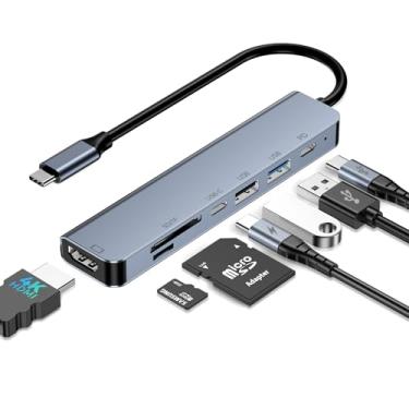 Imagem de Hub USB C 7 em 1, adaptador hub USB-C com HDMI 4K@60Hz, PD 100W, USB 3.0/2.0, leitor de cartões SD/TF, dados USB-C, Docking Station para computador portátil compatível com Windows/MacBook/iPad/SS team