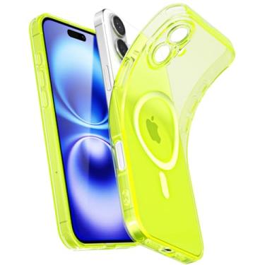 Imagem de Svanove Capa magnética transparente para iPhone 16, compatível com Magsafe Slim Thin Transparente Mag Safe Case para mulheres, meninas, fofa, brilhante, fluorescente, macio, silicone com câmera, verde