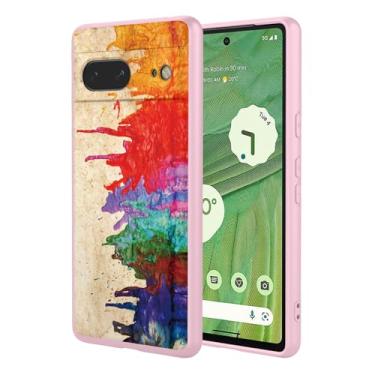 Imagem de OEURVQO Capa artística para Google 7, capa de silicone líquido de toque macio com forro fofo, compatível com carregamento sem fio, capa protetora para Google Pixel 7, aquarela rosa