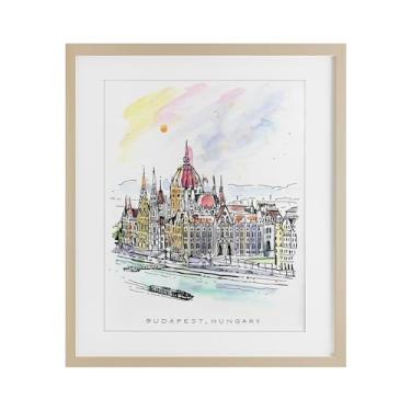 Imagem de Stupell Industries Impressão emoldurada branca do horizonte minimalista de Budapeste sob vidro, design de Angela Steahling, 40,6 x 33,5 cm
