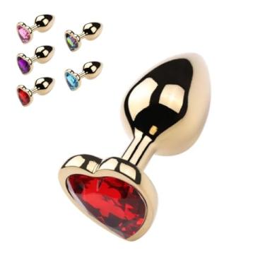 Imagem de Plug Anal Coração Dourado Médio Prazer Intenso Acessório Erótico Exploração e Prazer [VERMELHO]