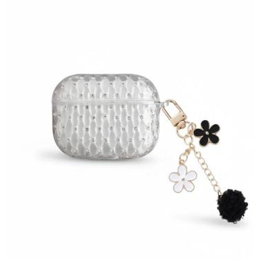 Imagem de Capa para Apple AirPods 4 2024, capa feminina transparente brilhante para Airpods 4 capas de TPU macio com glitter diamante macio para AirPods 4ª geração, chaveiro fofo