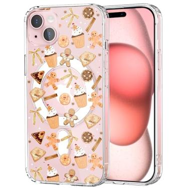 Imagem de CozyNestCY Capa magnética de Natal de gengibre para iPhone 15 Pro Max capa de telefone transparente com estampa de Natal fofa compatível com Mag Safe sem fio arco de bolachas proteção fina