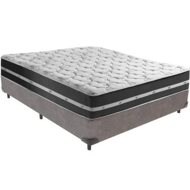 Imagem de Cama Box Cinza E Colchão Classic Preto Molas Ensacadas Casal Anjos
