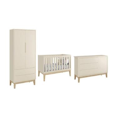 Imagem de Dormitório Classic 2 Portas E Cômoda Com Porta Areia Fosco Com Pés Madeira Natural - Reller Móveis Areia Fosco