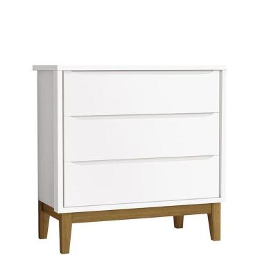 Imagem de Cômoda Infantil 3 Gavetas Classic Branco Fosco Com Pés Amadeirado Reller Móveis Branco Fosco