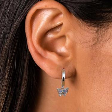 Imagem de Pequenos brincos de argola prateados para mulheres - brincos de argola pendentes para mulheres brincos de cartilagem de zircônia cúbica para orelhas sensíveis