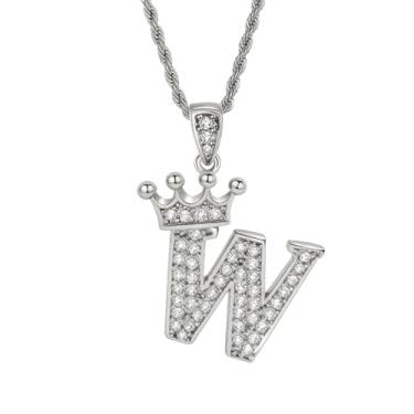 Imagem de Colares femininos com inicial de prata, colar longo com pingente delicado de letra A-Z, colar com nome de coroa, joias para presente feminino, One size, Metal, Sem Pedra Preciosa