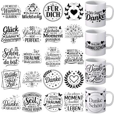 Imagem de Envelope de copo UV DTF - 24 folhas citações inspiradoras alemãs UV DTF envoltórios de copo para caneca texto inspirador colorido decalques Uvdtf à prova d'água ferro sobre transferência para copos de