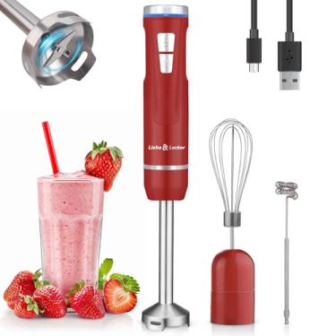 Imagem de Liebe&Lecker Liquidificador de imersão portátil sem fio, 3 em 1 sem fio, liquidificador de emulsão de 8 velocidades portátil com batedor de leite para smoothie de sopa