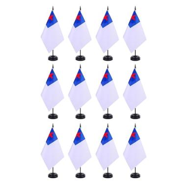 Imagem de JBSJBS Bandeira de mesa para cristãos, 30,5 cm, conjunto de luxo, bandeiras cristãs, mini bandeiras de mesa de escritório para cristãos pequenos com base preta para decoração de mesa (pacote com 12)