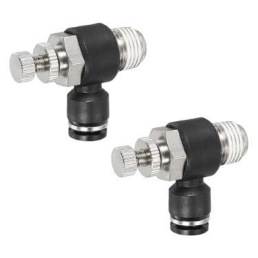 Imagem de PATIKIL Válvula de controle de fluxo de ar pneumática, tubo de 1/4 polegada OD x rosca NPT macho de 1/4 polegada, 2 peças, adaptador de válvula de interruptor de cotovelo de 90 graus, encaixe de linha