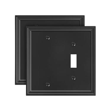 Imagem de TREEWELL Pacote com 2 placas de cobertura para interruptor de luz em branco/alternador, capas de tomada elétrica decorativas modernas pretas, placas de interruptor de parede de fibra de bambu e capas
