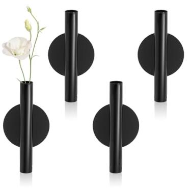 Imagem de AHANDMAKER 4 peças de vaso de flores de parede montado na parede tubo de parede suporte de decoração de metal adesivo decoração floral para exibição de flores falsas secas falsas, escritório em casa